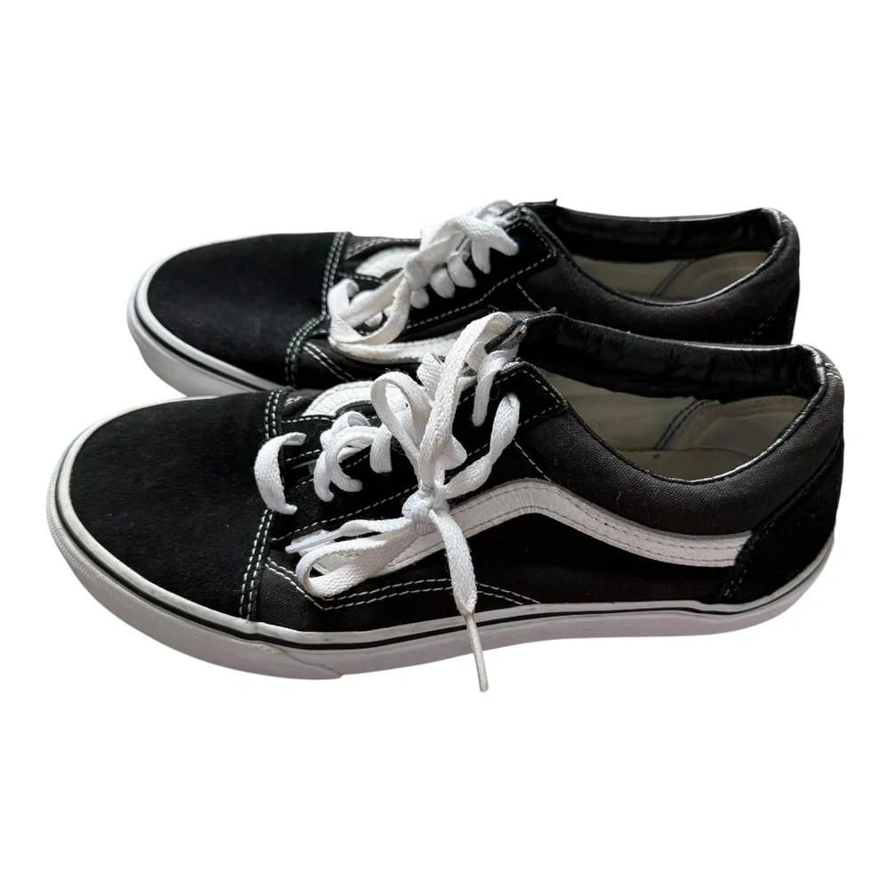 Vans Black White Canvas Stripe Old Skool Lace Up Sneakers Shoes Mens 6.5 - Picture 6 of 11